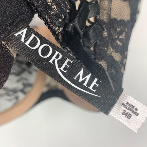 Adore Me Women's Floral Lace Back Hook Adjustable Strap Wired Bra Black Size 34B - Picture 7 of 7